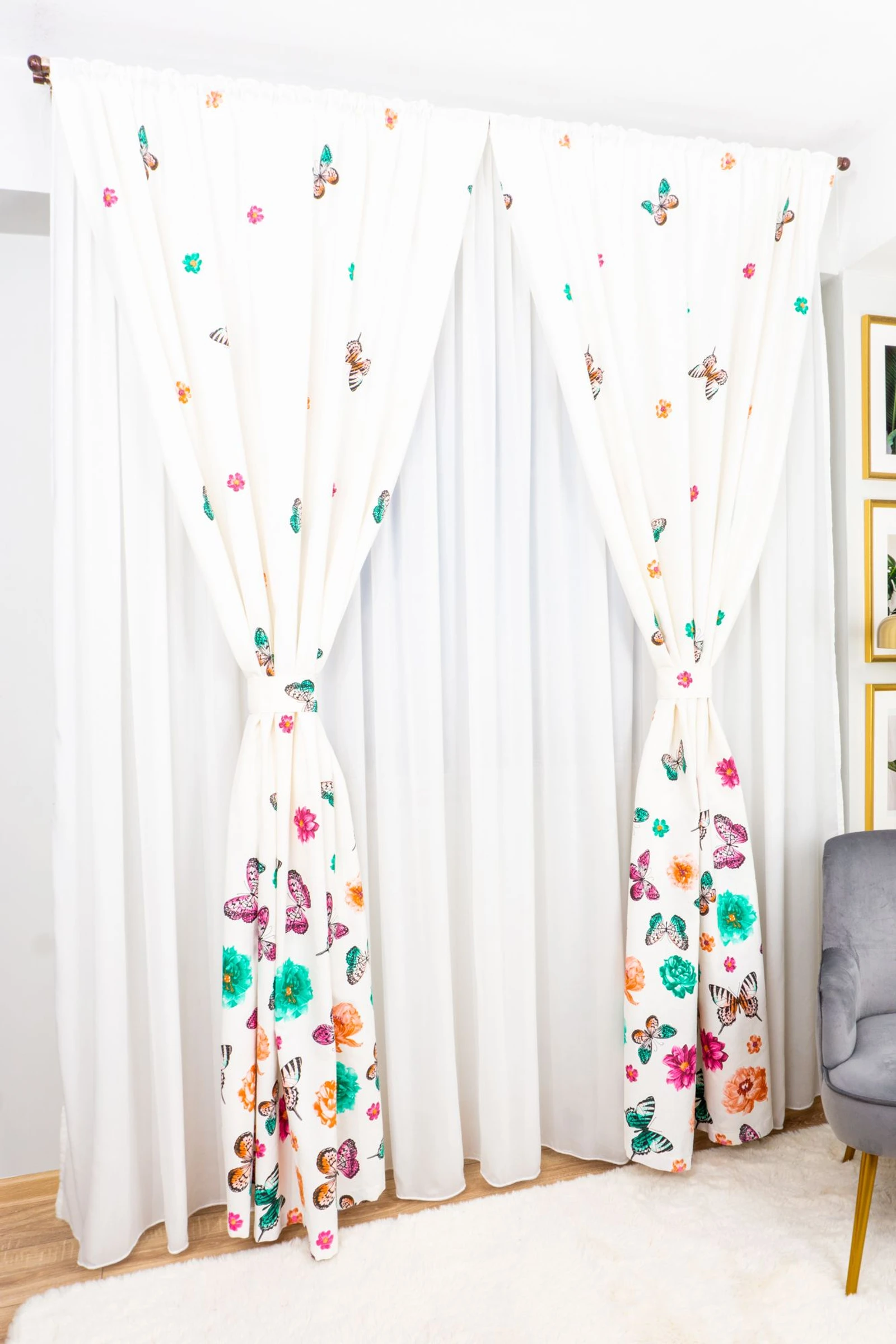 Set 2 Draperii din In cu Fluturi Multicolori 100x245cm cu Rejansa - DIN025A_100x245_ATL