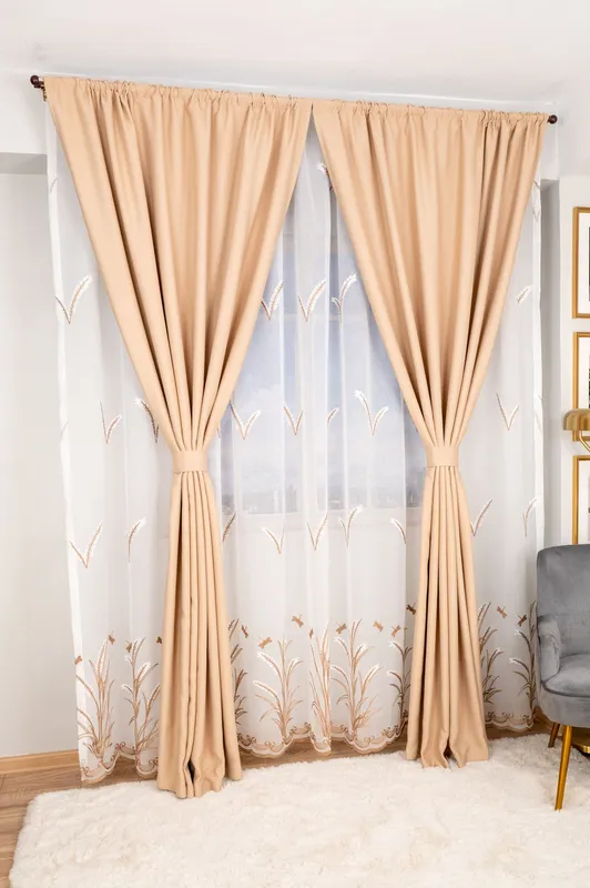 Set Samantha - Perdea din In Valeria Cappuccino PERD095B_300X245_D1_12_ATL si Draperii Blackout - Coffee - BOTD002_100X245_C1_08_ATL cu Rejansa Set_ATL