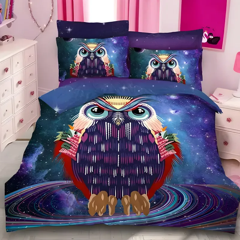 Lenjerie 6 Piese Bumbac Finet 3D/5D - Bufnita Cosmica - LFDN_B135B