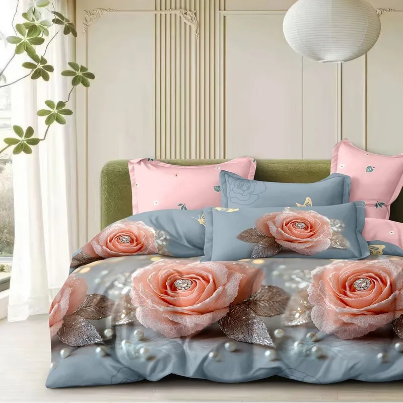 Lenjerie Bumbac Satinat cu Elastic 4 Piese - Rose Glow - LBDEM_G039C