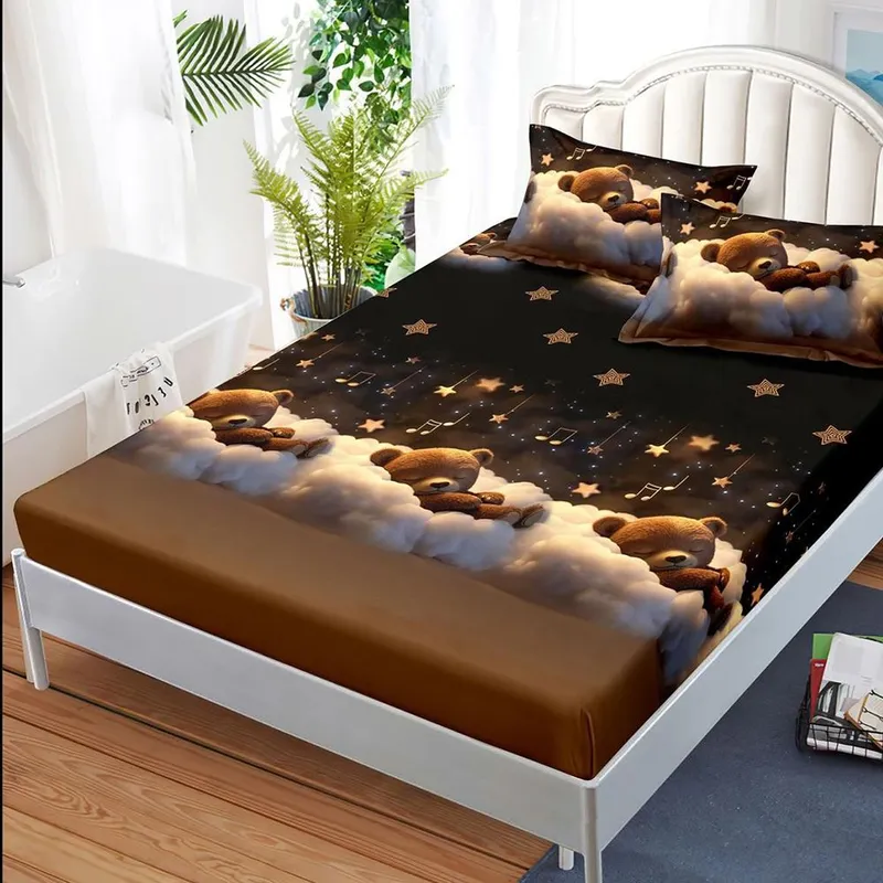 Cearceaf din Bumbac Satinat cu Elastic - 180x200 + 2 Fete Perna - Vise Magice - CEFN_K012B