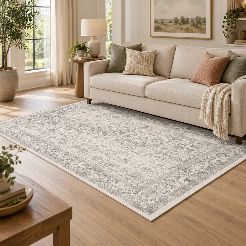 Covor Living Vintage, Oriental, Gri - Crem, 160x230 cm, Polipropilena - T051
