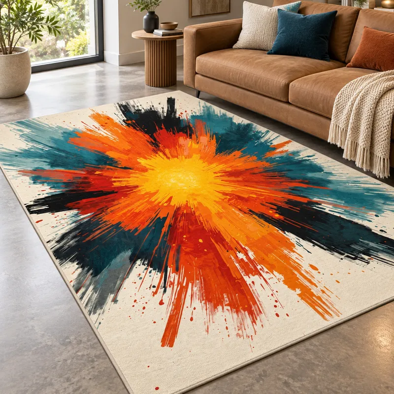 Covor Living Explozie, Viu Colorat, Crem - Portocaliu, 160x230 cm, Polipropilena - T040