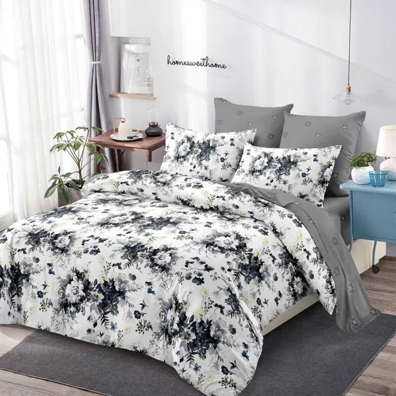 Lenjerie Finet 6 Piese - Flori Gri cu Alb - LFS_C027C