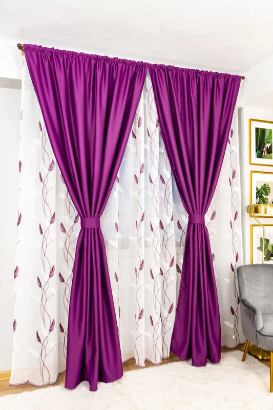 Set Lyon - Perdea din In Lauri Mov cu Alb PERD094C_300X245_D3_12_ATL si Draperii Mov Royal BOTD013_100X245_C2_08_ATL cu Rejansa Set_ATL