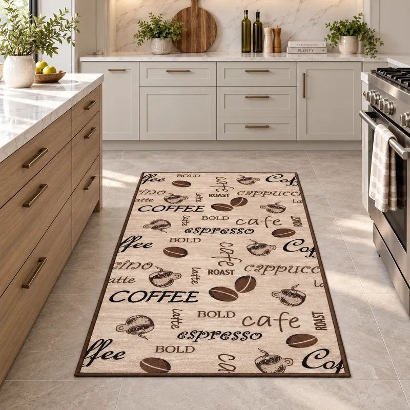 Covor Bucatarie Coffee Cream, 80x150 cm, Maro - Crem, Polipropilena, Antiderapant - U054
