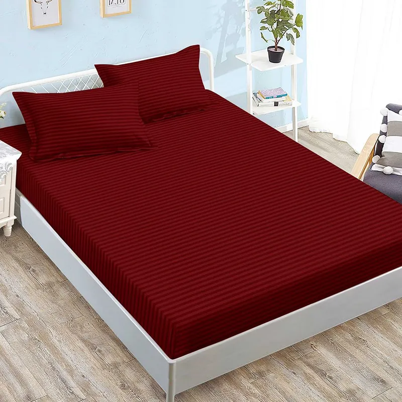 Cearceaf din Damasc Premium cu Elastic - 120/140x200 + 2 Fete Perna - Grena - CEDZ_K102