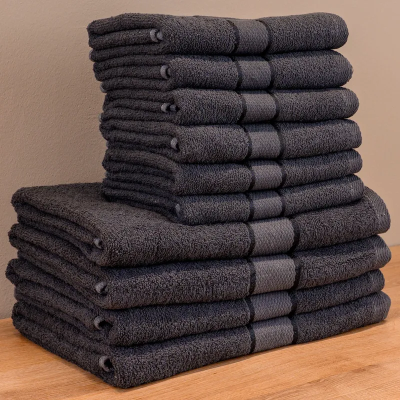 MegaPack - Set 10 Prosoape Gri Inchis - Bumbac 100% - 6 pentru Față si Mâini 50x90cm + 4 pentru Corp 70x140cm - 6xPRSM008_4xPRSL008
