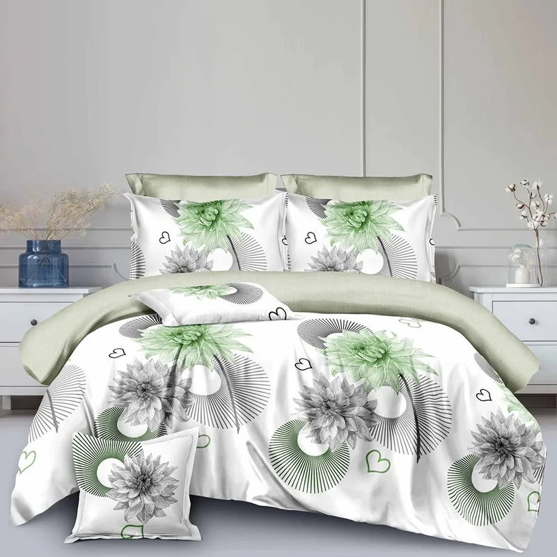 Lenjerie Finet Gros 8 Piese - Dalie Verde si Gri - LF8S_D100