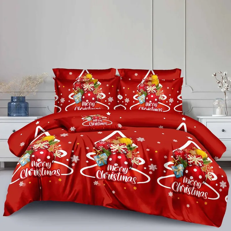 Lenjerie Bumbac Finet 6 piese - Rosu Merry Christmas - LFCS_B086A