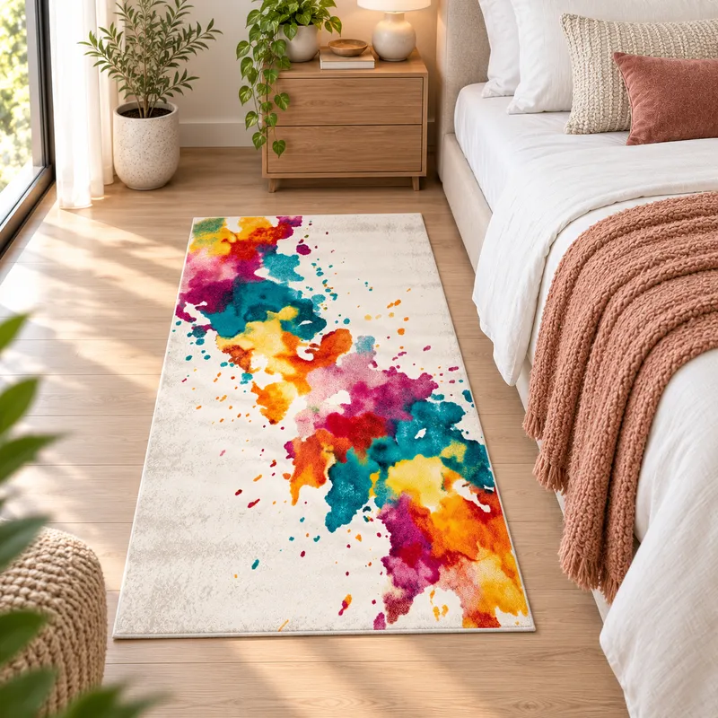 Covor Dormitor Vals, Viu Colorat, Crem - Portocaliu, 80x150 cm, Polipropilena - U010