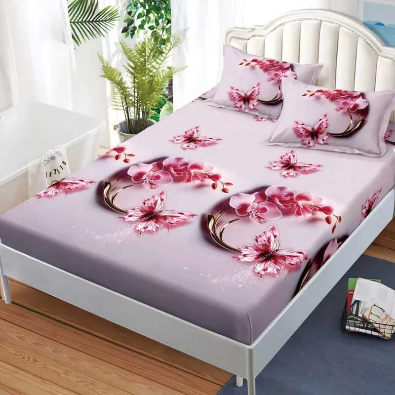Cearceaf din Bumbac Satinat cu Elastic - 180x200 + 2 Fete Perna - Orhidee Roz - CEFN_K007