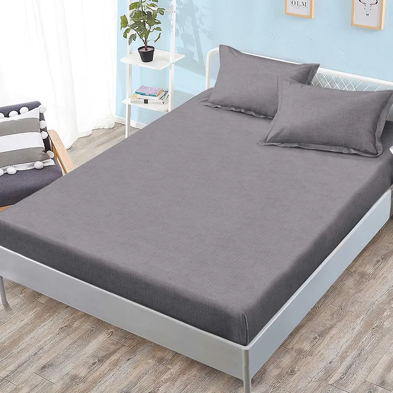 Cearceaf din Bumbac Satinat cu Elastic - 160/180x200 + 2 Fete Perna - Gri Jeans - CEFN_L091B