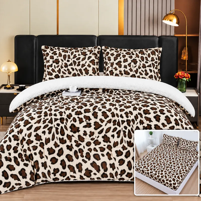 Lenjerie Cocolino cu Blanita si Cearceaf Elastic, 4 Piese - Leopard - CBBE4A_F066