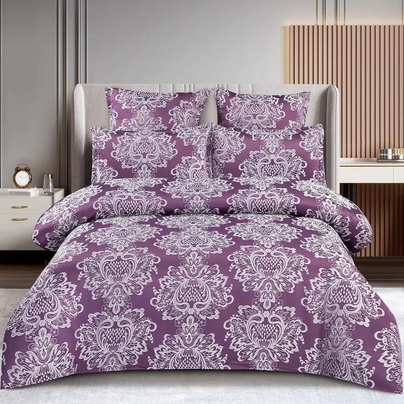 Lenjerie Tip Jacquard Finetat 6 Piese cu Elastic - Violet cu Imprimeu Baroc - LJN_B152B