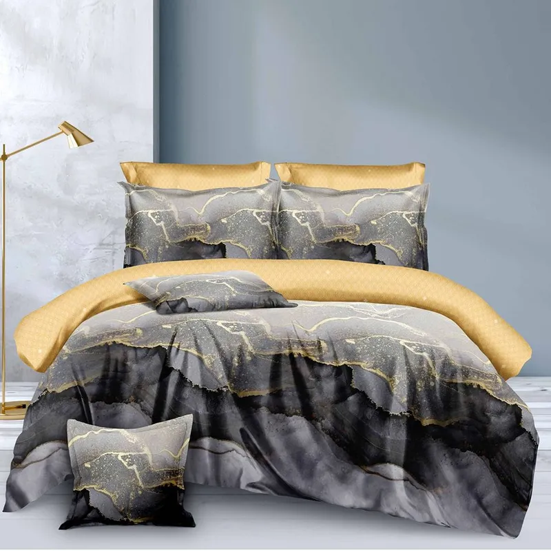 Lenjerie Finet Gros 8 Piese - Model Marble Negru - LF8S_D050