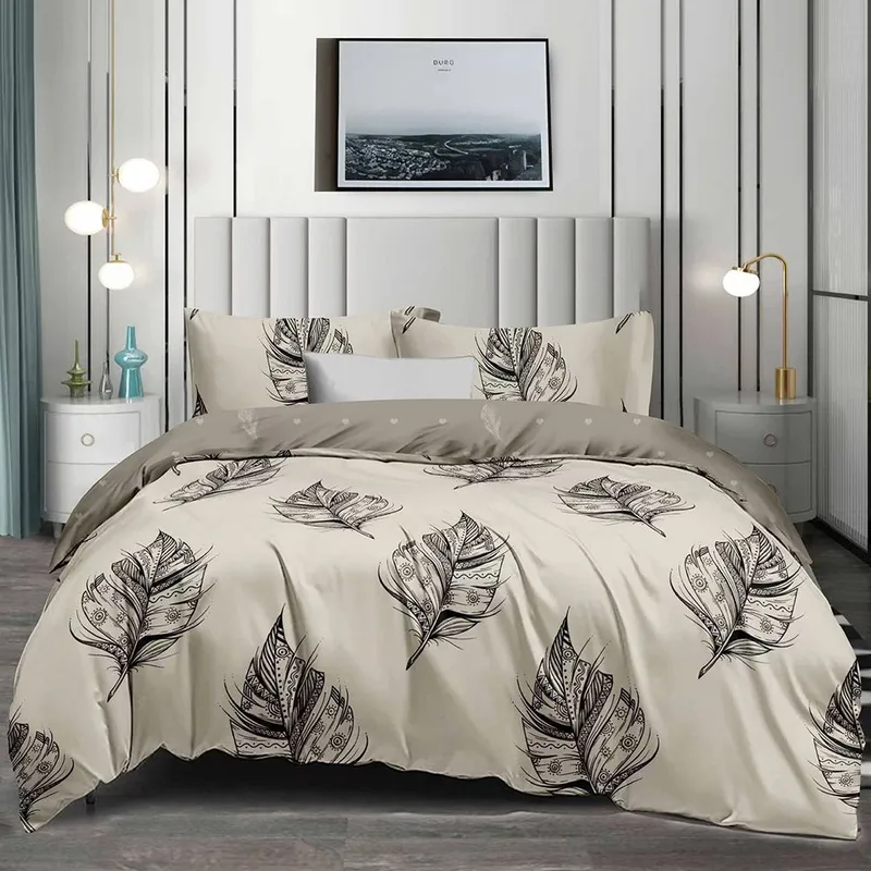 Lenjerie din Finet 90/120x200 - 4 Piese - Bej cu Pene - LFSGS_E043B