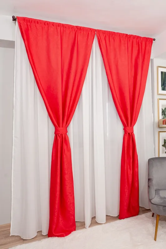 Set Natasha - Perdea Alba Voal PERD007_300x245_D1_20_ATL si Draperii Rosu Soft - BOTDA509_100x245_B3_12_ATL cu Rejansa Set_ATL