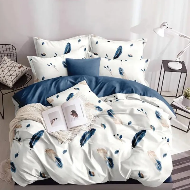 Lenjerie Bumbac Satinat cu Elastic 4 Piese - Alba Pene Blue - LBDEP_H120