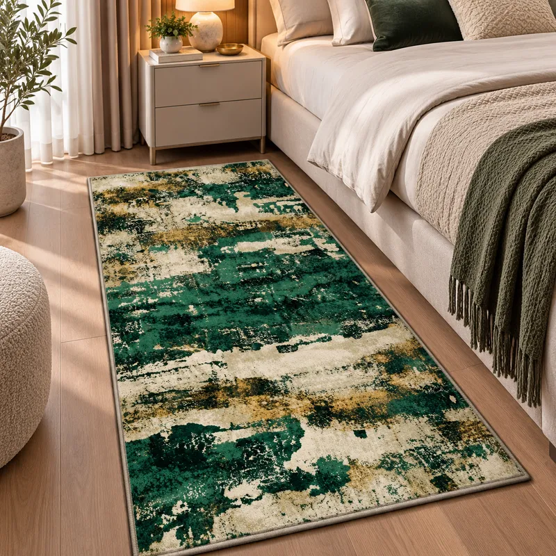 Covor Dormitor Smarald, Modern, Verde - Bej, 80x150 cm, Polipropilena - U017