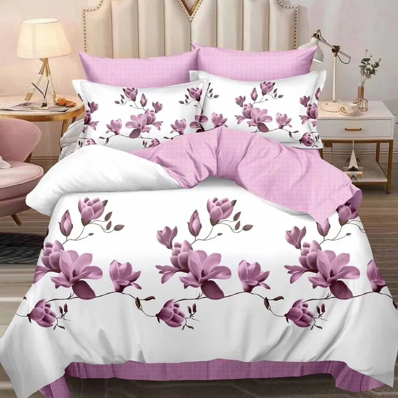Lenjerie de Pat din Finet cu Elastic 6 Piese - 160/180x200 de Pucioasa - Magnolii Roz - LFEN_B090C