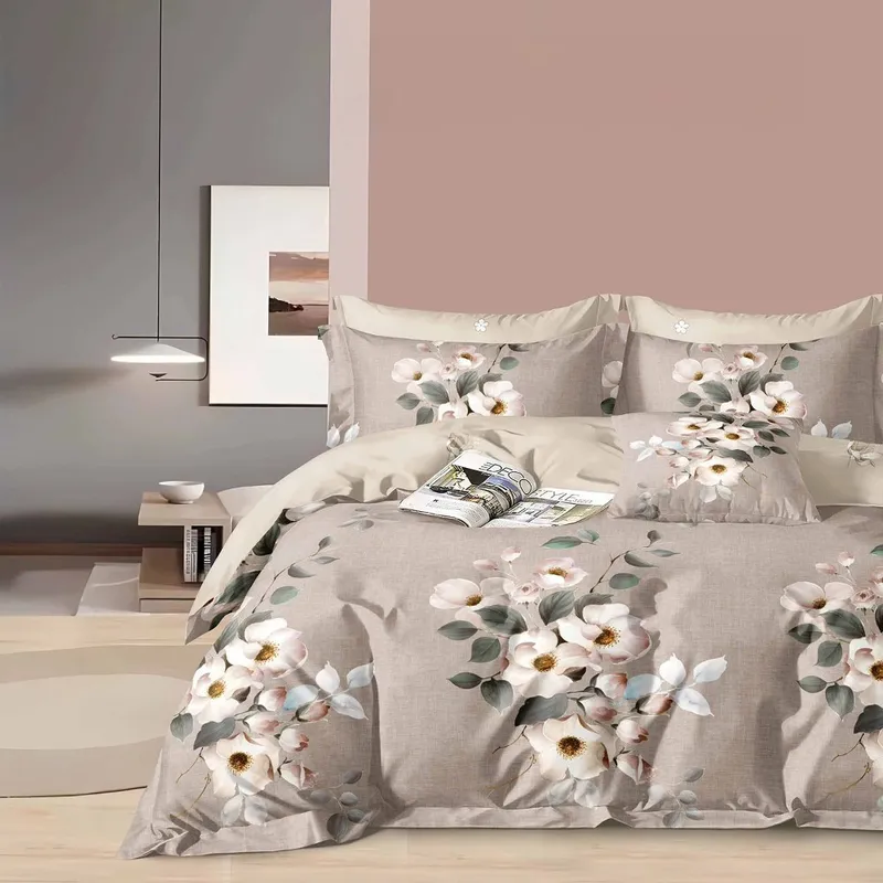 Lenjerie Finet 6 Piese - Bej cu Flori Albe - LFS_C031C