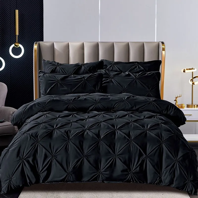 Lenjerie Brodata Finet Premium cu Elastic 160/180x200  - Negru - LFEPJ_H028