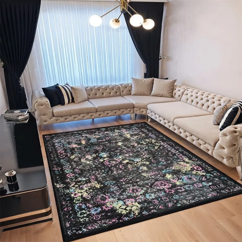 Covor pentru Dormitor 160x230 cm - Model Abstract Roz cu Galben - CVHD004_160x230_CVH