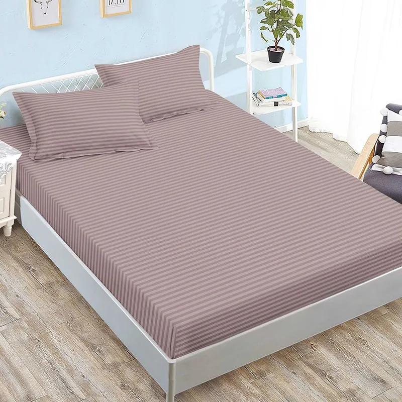 Cearceaf din Damasc Premium cu Elastic - 120/140x200 + 2 Fete Perna - Roz Pudra Inchis - CEDZ_K104
