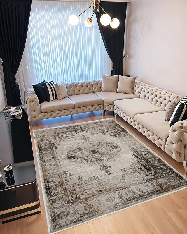 Covor pentru Dormitor 120x180 cm - Model Regal Crem cu Maro - CVHD011_120x180_CVH