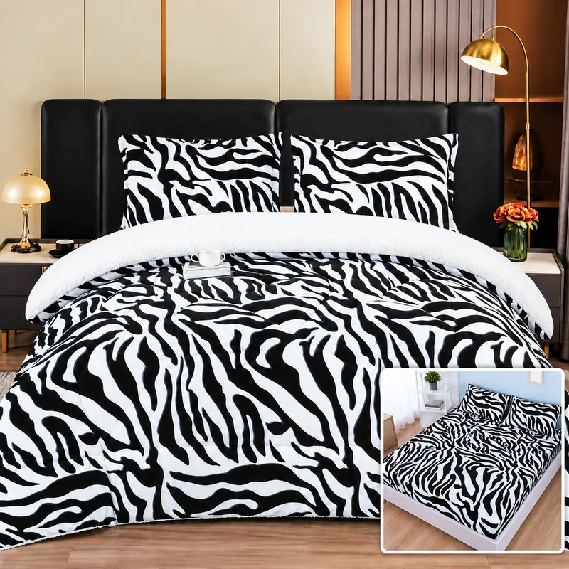 Lenjerie Cocolino cu Blanita si Cearceaf Elastic, 4 Piese - Zebra - CBBE4A_F063