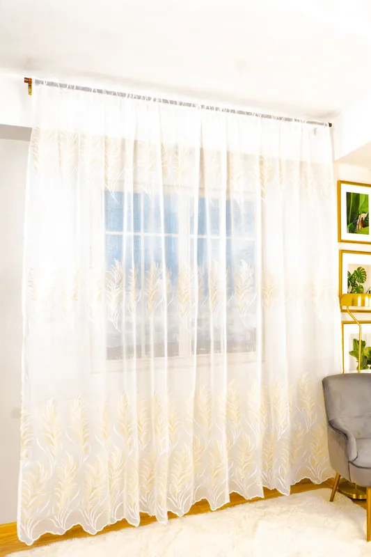 Perdea din In Fulg Auriu cu Alb - PERD050A_PLC