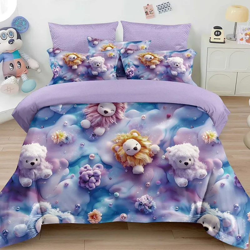 Lenjerie 6 Piese Bumbac Finet 5D - Fantezie Galactica Lila - LFDS_A134D